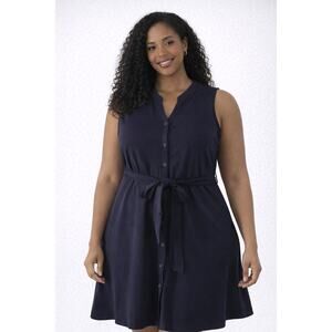 Isaac Mizrahi Live! Navy Sleeveless Tie Front Dress Button Front Size ST NWOT